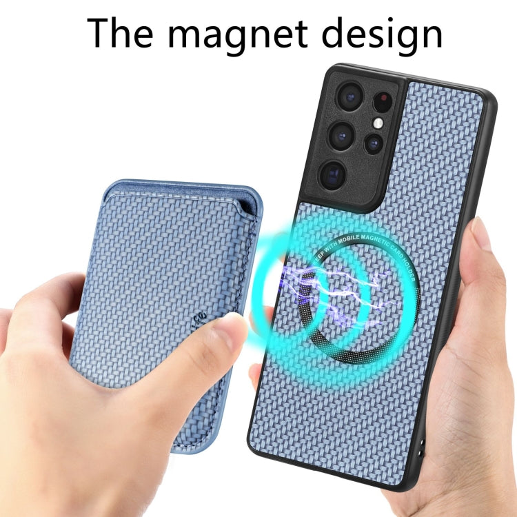 For Samsung Galaxy S21 Ultra 5G Carbon Fiber Leather Card Magsafe Magnetic Phone Case(Blue) - Galaxy S21 Ultra 5G Cases by PMC TechLife | Online Shopping South Africa | PMC TechLife