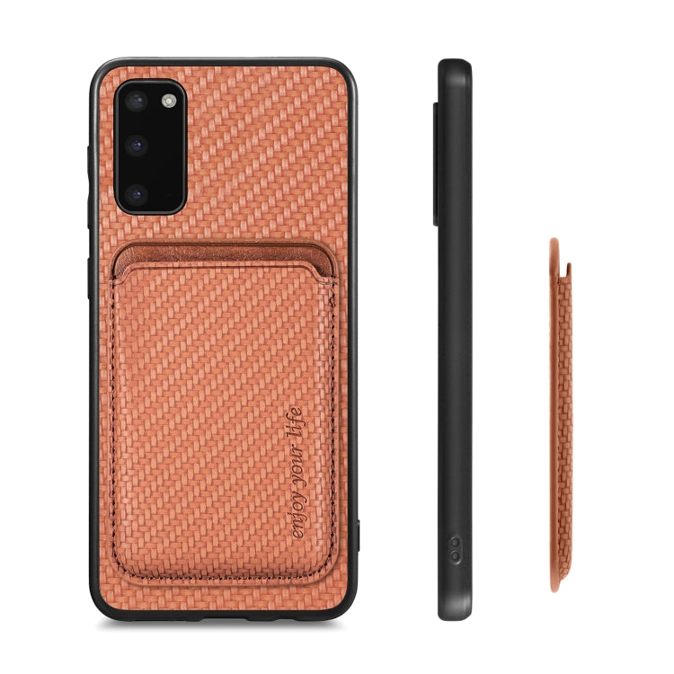 For Samsung Galaxy S20 Carbon Fiber Leather Card Magsafe Magnetic Phone Case(Brown) - Galaxy Phone Cases by PMC TechLife | Online Shopping South Africa | PMC TechLife