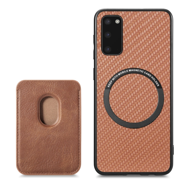 For Samsung Galaxy S20 Carbon Fiber Leather Card Magsafe Magnetic Phone Case(Brown) - Galaxy Phone Cases by PMC TechLife | Online Shopping South Africa | PMC TechLife