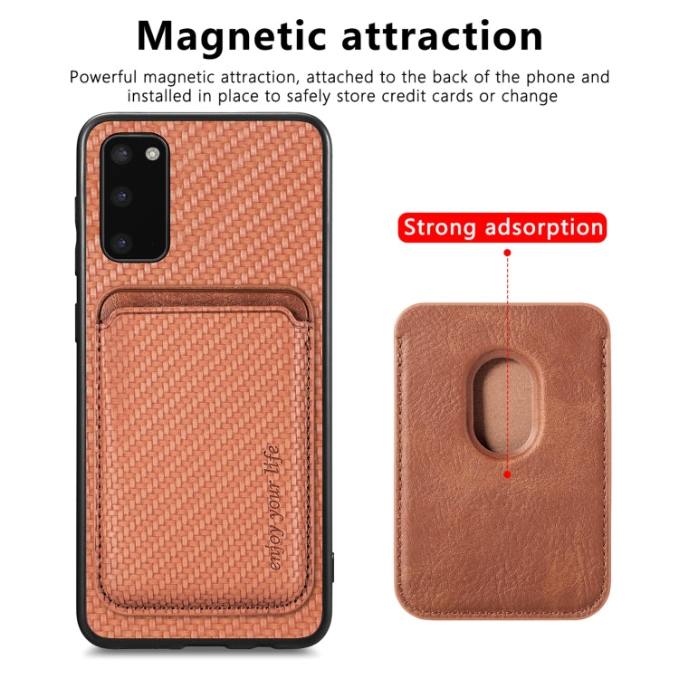 For Samsung Galaxy S20 Carbon Fiber Leather Card Magsafe Magnetic Phone Case(Brown) - Galaxy Phone Cases by PMC TechLife | Online Shopping South Africa | PMC TechLife