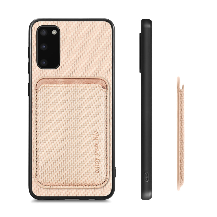 For Samsung Galaxy S20 Carbon Fiber Leather Card Magsafe Magnetic Phone Case(Khaki) - Galaxy Phone Cases by PMC TechLife | Online Shopping South Africa | PMC TechLife