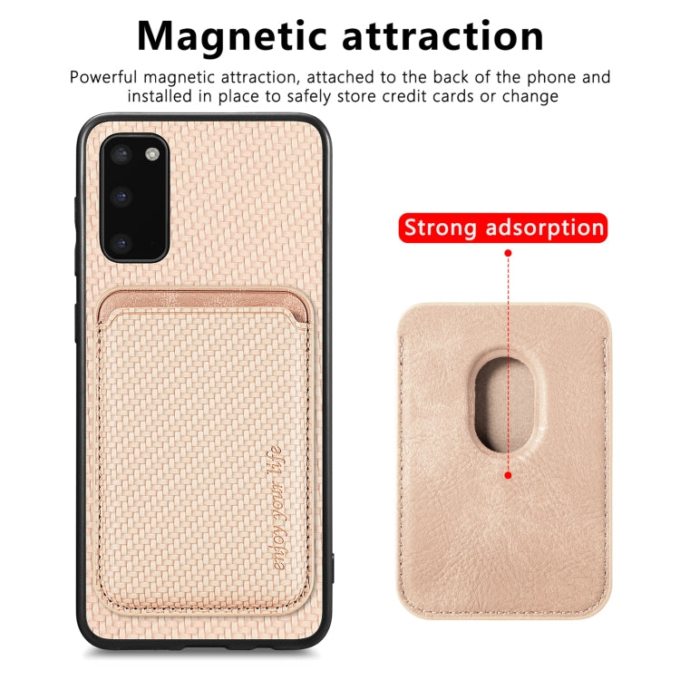 For Samsung Galaxy S20 Carbon Fiber Leather Card Magsafe Magnetic Phone Case(Khaki) - Galaxy Phone Cases by PMC TechLife | Online Shopping South Africa | PMC TechLife
