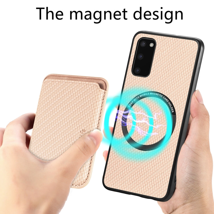 For Samsung Galaxy S20 Carbon Fiber Leather Card Magsafe Magnetic Phone Case(Khaki) - Galaxy Phone Cases by PMC TechLife | Online Shopping South Africa | PMC TechLife