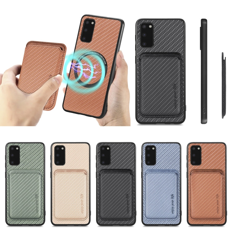 For Samsung Galaxy S20 Carbon Fiber Leather Card Magsafe Magnetic Phone Case(Khaki) - Galaxy Phone Cases by PMC TechLife | Online Shopping South Africa | PMC TechLife
