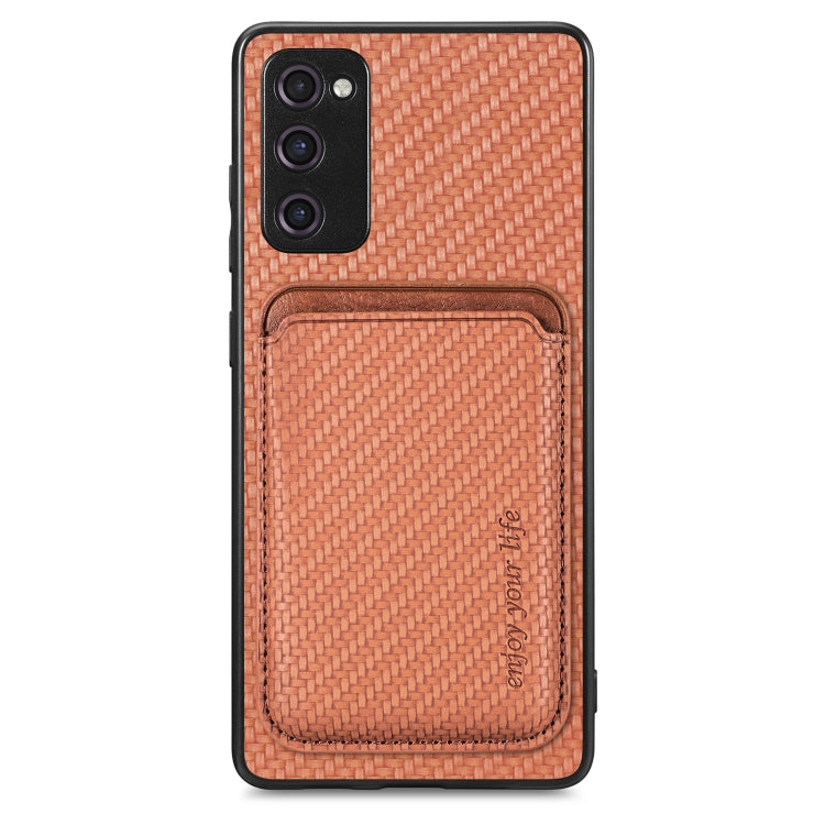 For Samsung Galaxy S21 FE 5G Carbon Fiber Leather Card Magsafe Magnetic Phone Case(Brown) - Galaxy Phone Cases by PMC TechLife | Online Shopping South Africa | PMC TechLife