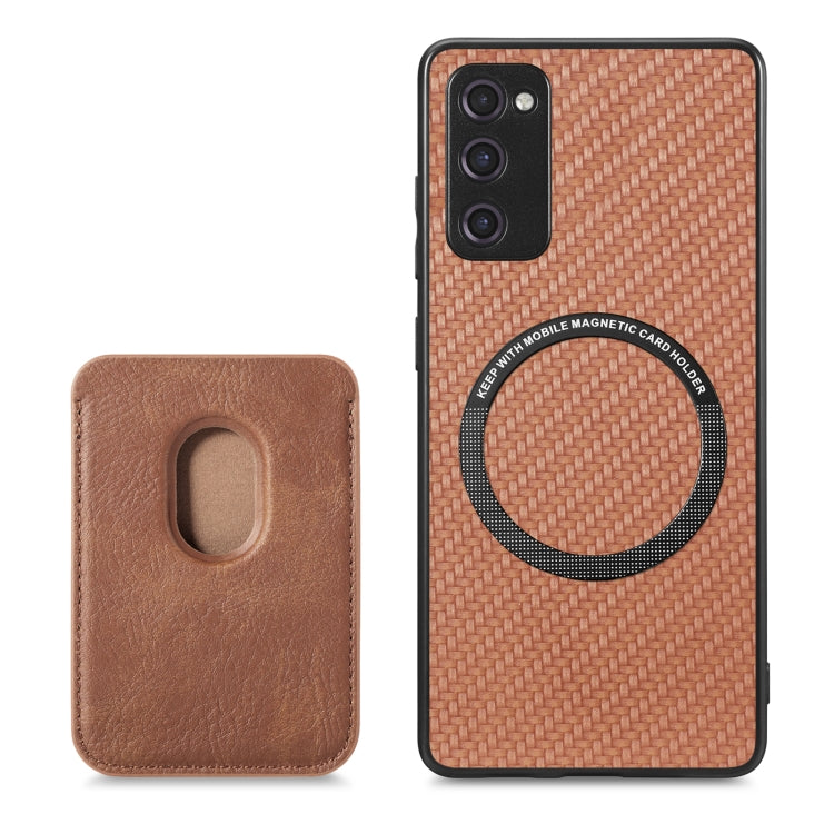 For Samsung Galaxy S21 FE 5G Carbon Fiber Leather Card Magsafe Magnetic Phone Case(Brown) - Galaxy Phone Cases by PMC TechLife | Online Shopping South Africa | PMC TechLife