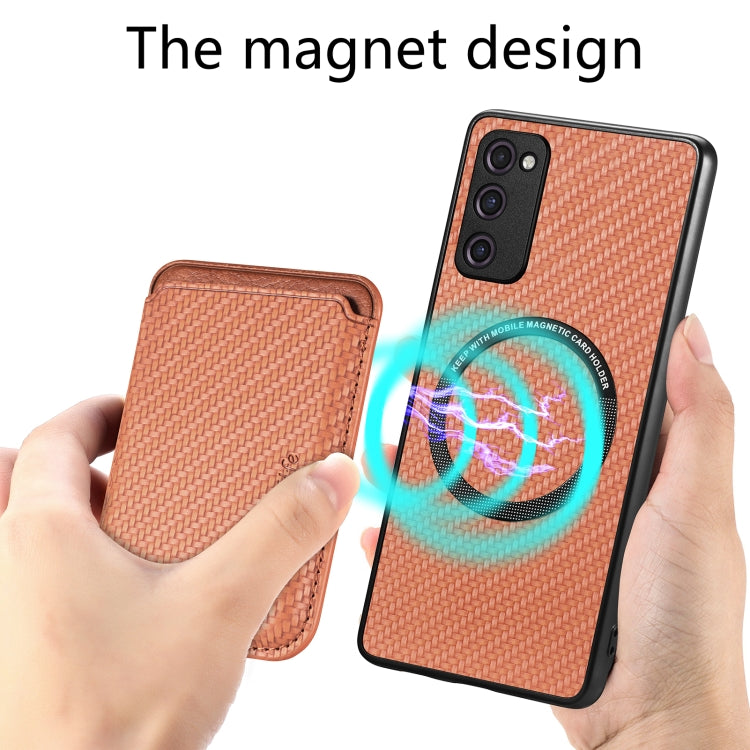For Samsung Galaxy S21 FE 5G Carbon Fiber Leather Card Magsafe Magnetic Phone Case(Brown) - Galaxy Phone Cases by PMC TechLife | Online Shopping South Africa | PMC TechLife
