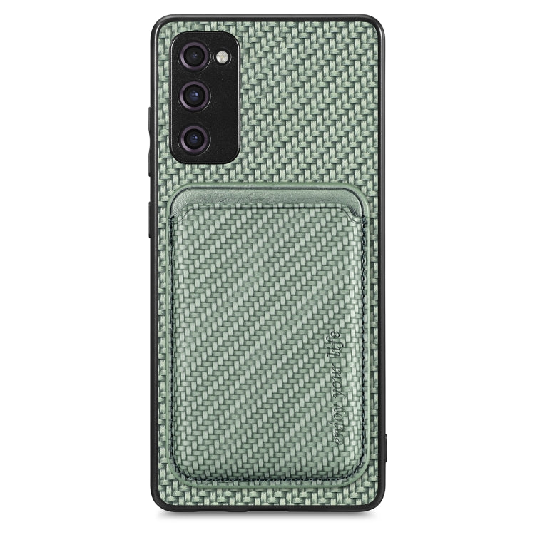 For Samsung Galaxy S21 FE 5G Carbon Fiber Leather Card Magsafe Magnetic Phone Case(Green) - Galaxy Phone Cases by PMC TechLife | Online Shopping South Africa | PMC TechLife