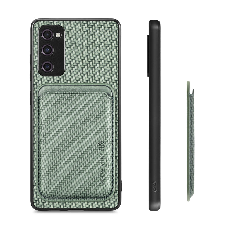 For Samsung Galaxy S21 FE 5G Carbon Fiber Leather Card Magsafe Magnetic Phone Case(Green) - Galaxy Phone Cases by PMC TechLife | Online Shopping South Africa | PMC TechLife