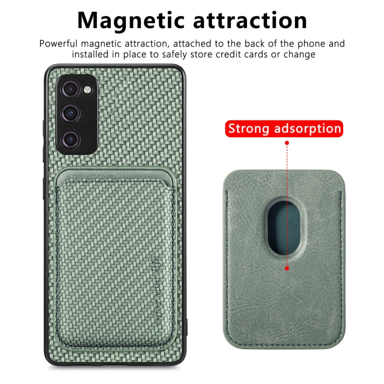 For Samsung Galaxy S21 FE 5G Carbon Fiber Leather Card Magsafe Magnetic Phone Case(Green) - Galaxy Phone Cases by PMC TechLife | Online Shopping South Africa | PMC TechLife