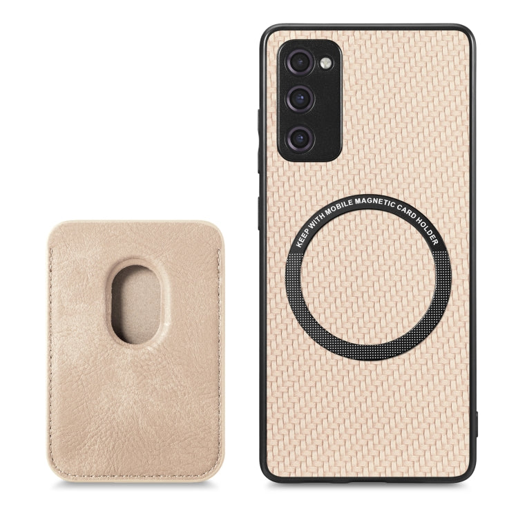 For Samsung Galaxy S21 FE 5G Carbon Fiber Leather Card Magsafe Magnetic Phone Case(Khaki) - Galaxy Phone Cases by PMC TechLife | Online Shopping South Africa | PMC TechLife