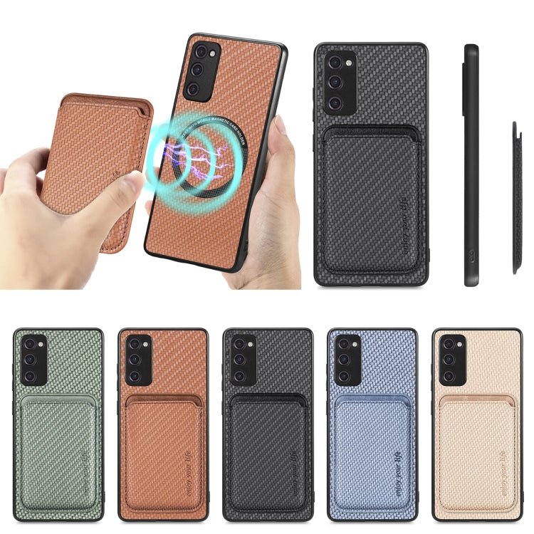 For Samsung Galaxy S21 FE 5G Carbon Fiber Leather Card Magsafe Magnetic Phone Case(Brown) - Galaxy Phone Cases by PMC TechLife | Online Shopping South Africa | PMC TechLife