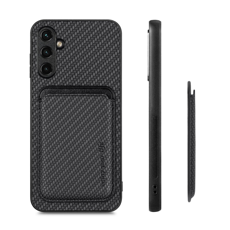 For Samsung Galaxy A14 5G Carbon Fiber Leather Card Magsafe Magnetic Phone Case(Black) - Galaxy Phone Cases by PMC TechLife | Online Shopping South Africa | PMC TechLife