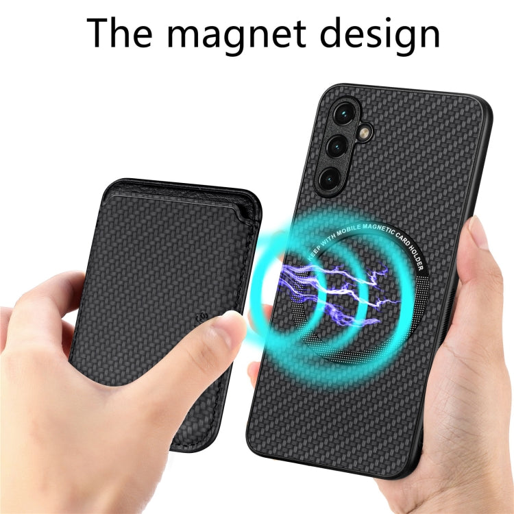 For Samsung Galaxy A14 5G Carbon Fiber Leather Card Magsafe Magnetic Phone Case(Black) - Galaxy Phone Cases by PMC TechLife | Online Shopping South Africa | PMC TechLife