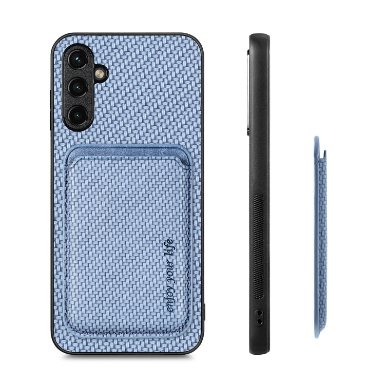 For Samsung Galaxy A14 5G Carbon Fiber Leather Card Magsafe Magnetic Phone Case(Blue) - Galaxy Phone Cases by PMC TechLife | Online Shopping South Africa | PMC TechLife
