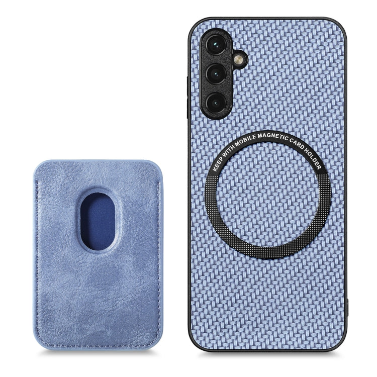 For Samsung Galaxy A14 5G Carbon Fiber Leather Card Magsafe Magnetic Phone Case(Blue) - Galaxy Phone Cases by PMC TechLife | Online Shopping South Africa | PMC TechLife
