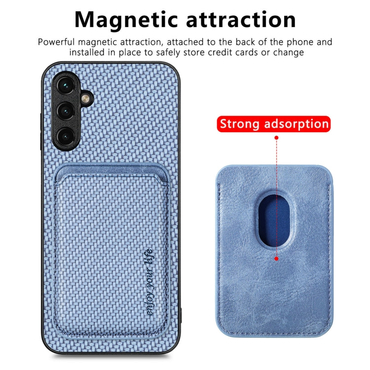 For Samsung Galaxy A14 5G Carbon Fiber Leather Card Magsafe Magnetic Phone Case(Blue) - Galaxy Phone Cases by PMC TechLife | Online Shopping South Africa | PMC TechLife