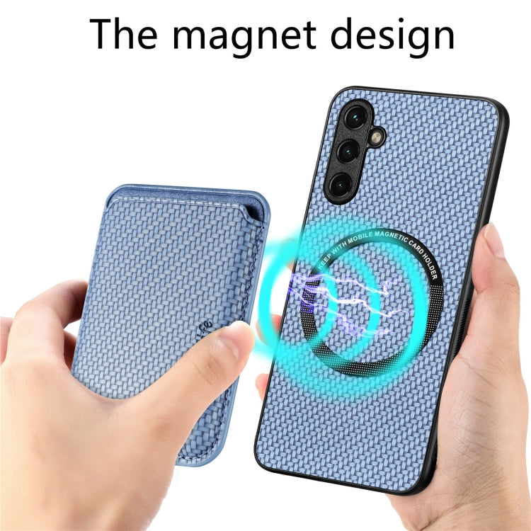 For Samsung Galaxy A14 5G Carbon Fiber Leather Card Magsafe Magnetic Phone Case(Blue) - Galaxy Phone Cases by PMC TechLife | Online Shopping South Africa | PMC TechLife