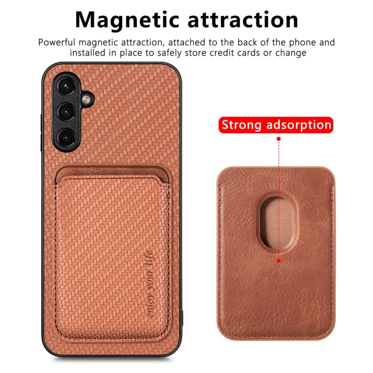 For Samsung Galaxy A14 5G Carbon Fiber Leather Card Magsafe Magnetic Phone Case(Brown) - Galaxy Phone Cases by PMC TechLife | Online Shopping South Africa | PMC TechLife