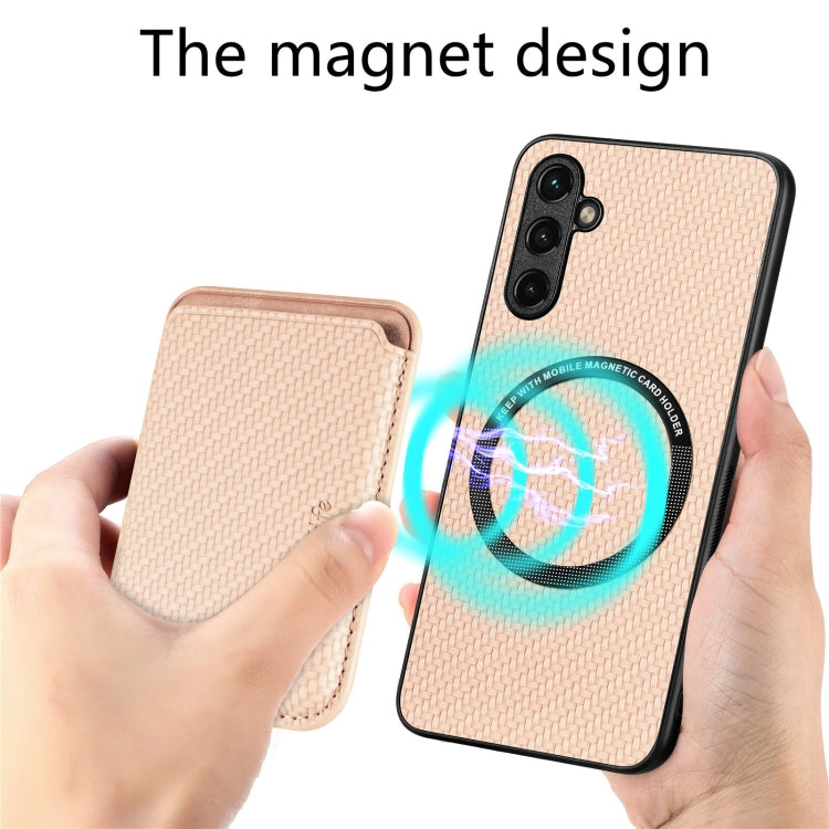 For Samsung Galaxy A14 5G Carbon Fiber Leather Card Magsafe Magnetic Phone Case(Khaki) - free shipping - PMC TechLife - Order now!