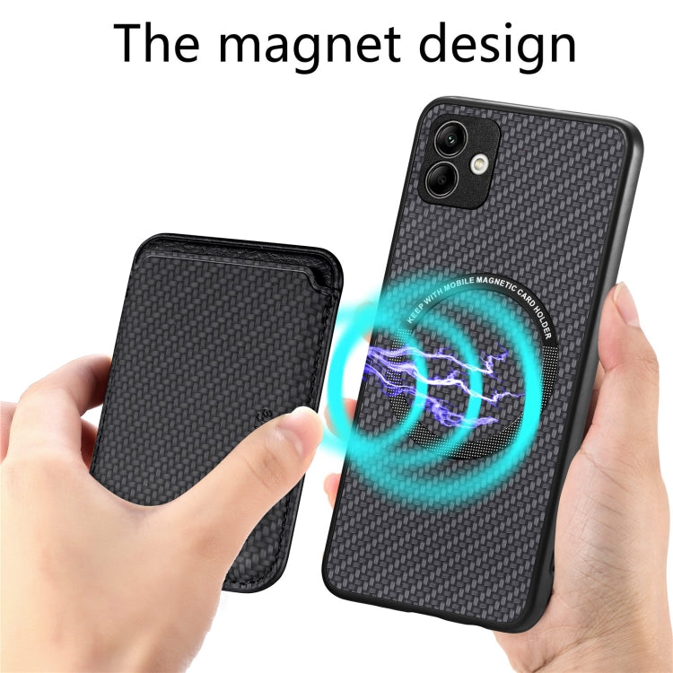 For Samsung Galaxy A04 4G Carbon Fiber Leather Card Magsafe Magnetic Phone Case(Black) - Galaxy Phone Cases by PMC TechLife | Online Shopping South Africa | PMC TechLife