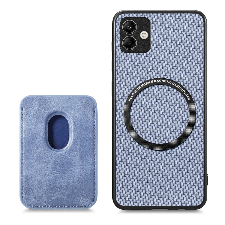 For Samsung Galaxy A04 4G Carbon Fiber Leather Card Magsafe Magnetic Phone Case(Blue) - free shipping - PMC TechLife - Order now!