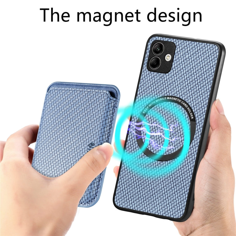 For Samsung Galaxy A04 4G Carbon Fiber Leather Card Magsafe Magnetic Phone Case(Blue) - free shipping - PMC TechLife - Order now!