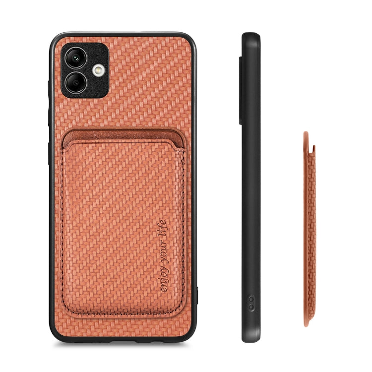 For Samsung Galaxy A04 4G Carbon Fiber Leather Card Magsafe Magnetic Phone Case(Brown) - Galaxy Phone Cases by PMC TechLife | Online Shopping South Africa | PMC TechLife | Buy Now Pay Later Mobicred