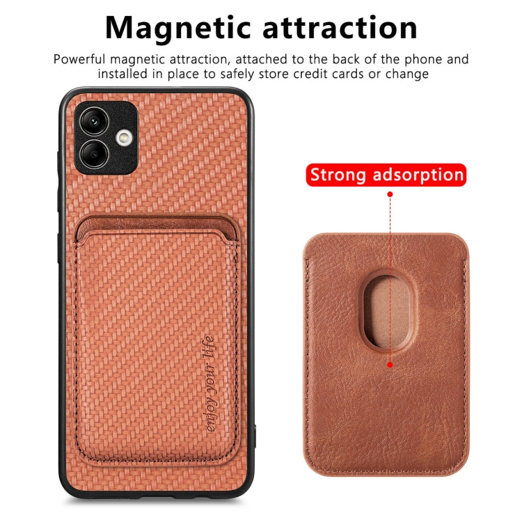 For Samsung Galaxy A04 4G Carbon Fiber Leather Card Magsafe Magnetic Phone Case(Brown) - Galaxy Phone Cases by PMC TechLife | Online Shopping South Africa | PMC TechLife | Buy Now Pay Later Mobicred