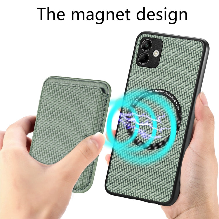 For Samsung Galaxy A04 4G Carbon Fiber Leather Card Magsafe Magnetic Phone Case(Green) - Galaxy Phone Cases by PMC TechLife | Online Shopping South Africa | PMC TechLife