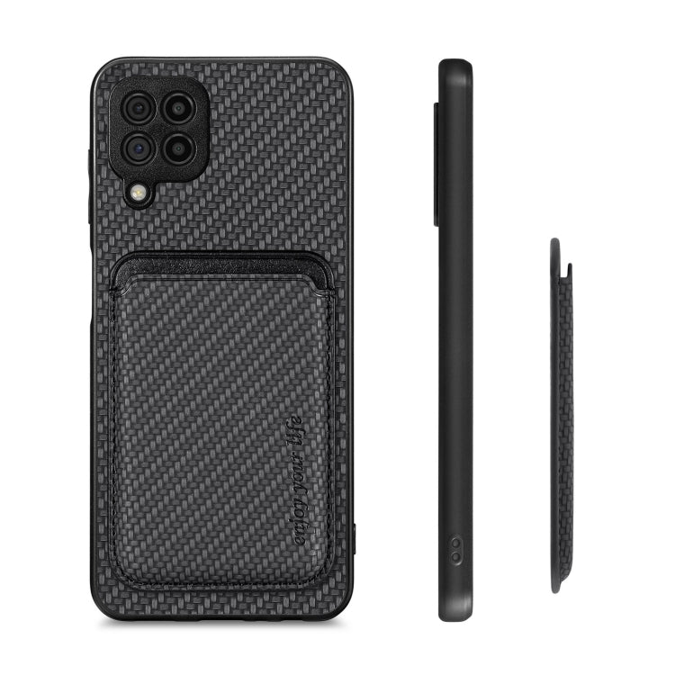 For Samsung Galaxy A22 4G Carbon Fiber Leather Card Magsafe Magnetic Phone Case(Black) - Galaxy Phone Cases by PMC TechLife | Online Shopping South Africa | PMC TechLife