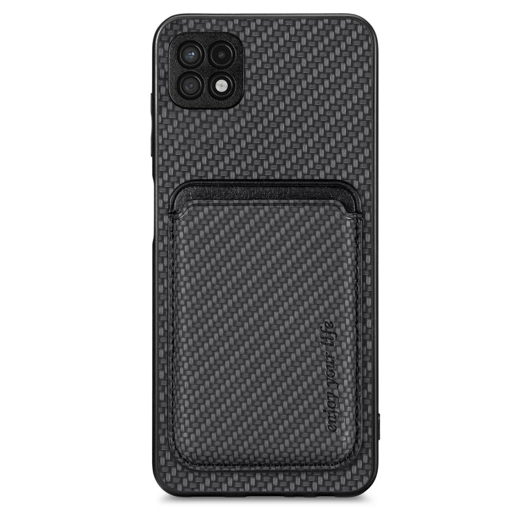For Samsung Galaxy A22 5G Carbon Fiber Leather Card Magsafe Magnetic Phone Case(Black) - Galaxy Phone Cases by PMC TechLife | Online Shopping South Africa | PMC TechLife
