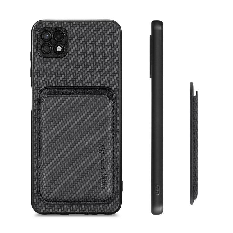 For Samsung Galaxy A22 5G Carbon Fiber Leather Card Magsafe Magnetic Phone Case(Black) - Galaxy Phone Cases by PMC TechLife | Online Shopping South Africa | PMC TechLife