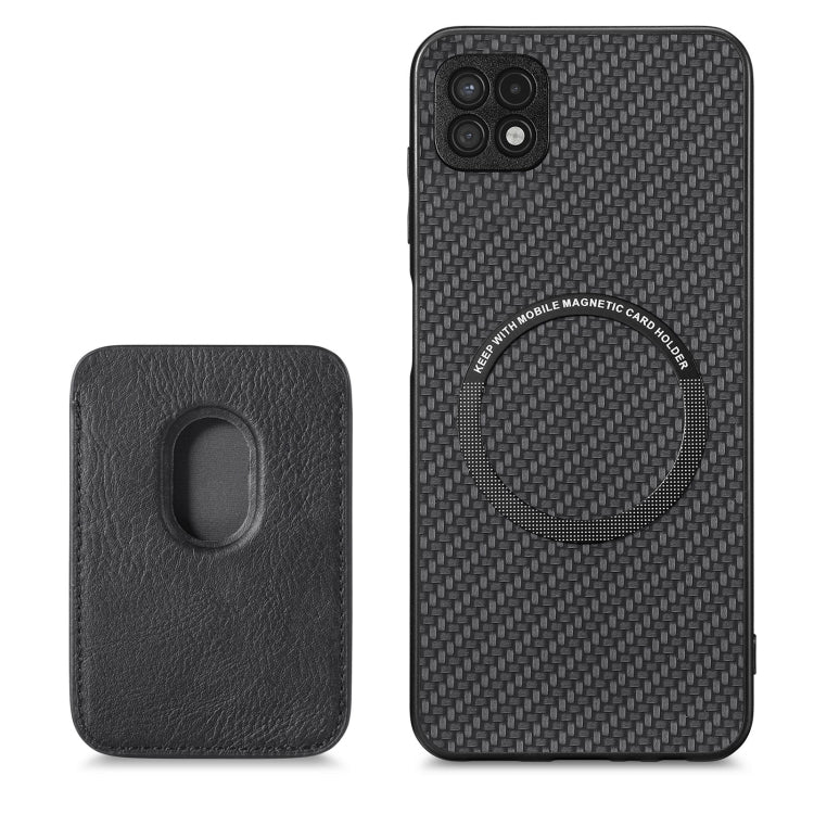 For Samsung Galaxy A22 5G Carbon Fiber Leather Card Magsafe Magnetic Phone Case(Black) - Galaxy Phone Cases by PMC TechLife | Online Shopping South Africa | PMC TechLife