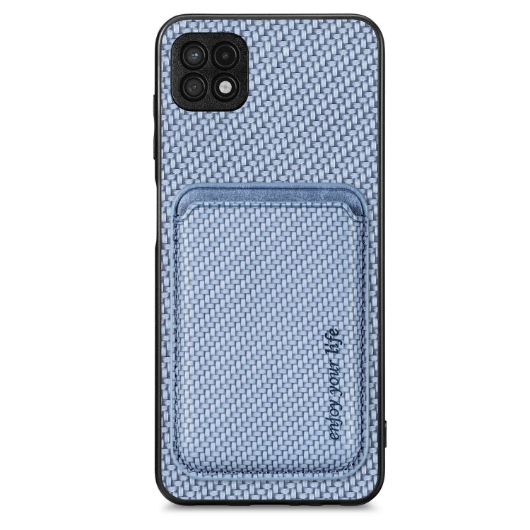 For Samsung Galaxy A22 5G Carbon Fiber Leather Card Magsafe Magnetic Phone Case(Blue) - Galaxy Phone Cases by PMC TechLife | Online Shopping South Africa | PMC TechLife