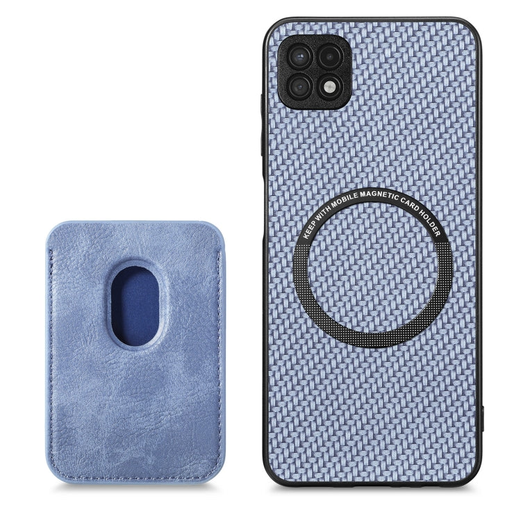 For Samsung Galaxy A22 5G Carbon Fiber Leather Card Magsafe Magnetic Phone Case(Blue) - Galaxy Phone Cases by PMC TechLife | Online Shopping South Africa | PMC TechLife