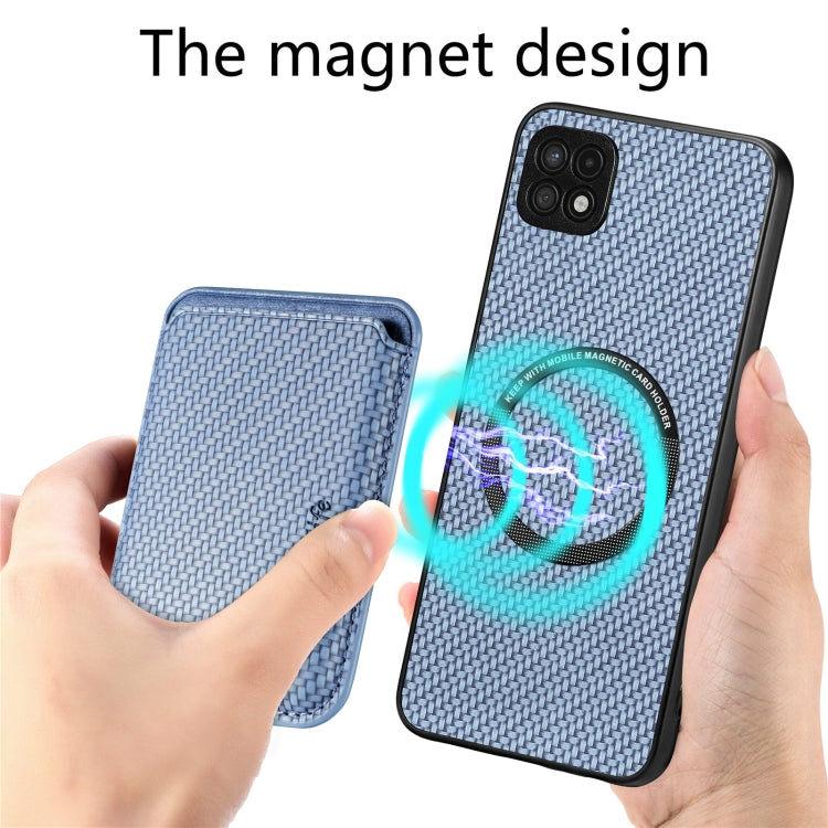 For Samsung Galaxy A22 5G Carbon Fiber Leather Card Magsafe Magnetic Phone Case(Blue) - Galaxy Phone Cases by PMC TechLife | Online Shopping South Africa | PMC TechLife
