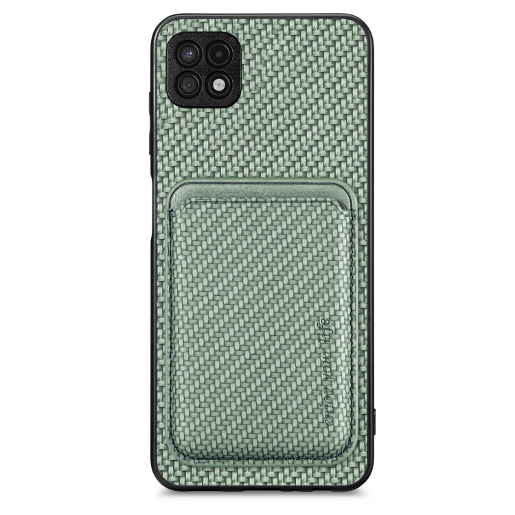 For Samsung Galaxy A22 5G Carbon Fiber Leather Card Magsafe Magnetic Phone Case(Green) - Galaxy Phone Cases by PMC TechLife | Online Shopping South Africa | PMC TechLife