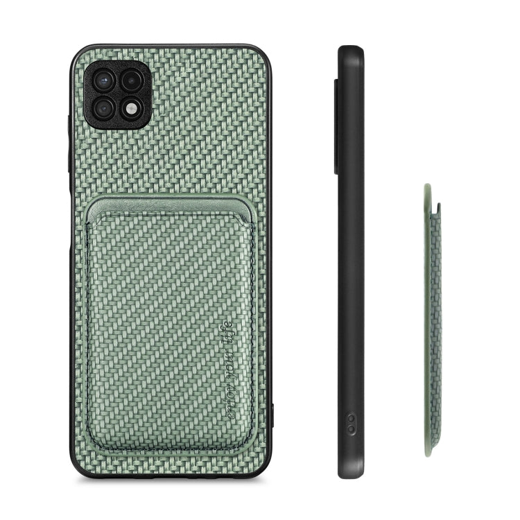 For Samsung Galaxy A22 5G Carbon Fiber Leather Card Magsafe Magnetic Phone Case(Green) - Galaxy Phone Cases by PMC TechLife | Online Shopping South Africa | PMC TechLife