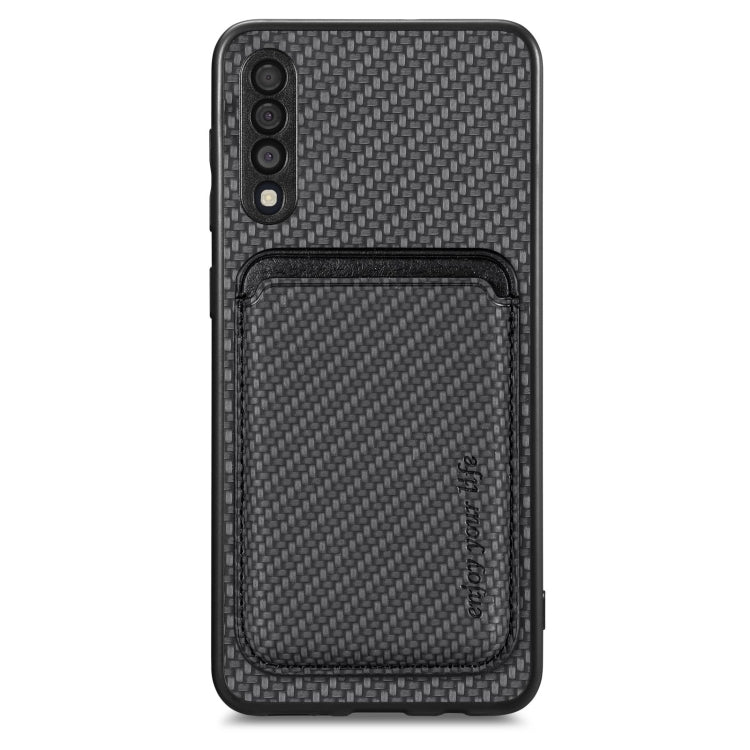 For Samsung Galaxy A50 Carbon Fiber Leather Card Magsafe Magnetic Phone Case(Black) - Galaxy Phone Cases by PMC TechLife | Online Shopping South Africa | PMC TechLife