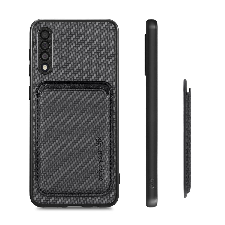 For Samsung Galaxy A50 Carbon Fiber Leather Card Magsafe Magnetic Phone Case(Black) - Galaxy Phone Cases by PMC TechLife | Online Shopping South Africa | PMC TechLife