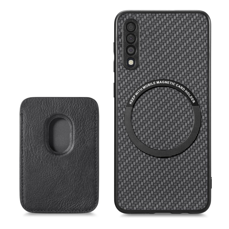 For Samsung Galaxy A50 Carbon Fiber Leather Card Magsafe Magnetic Phone Case(Black) - Galaxy Phone Cases by PMC TechLife | Online Shopping South Africa | PMC TechLife