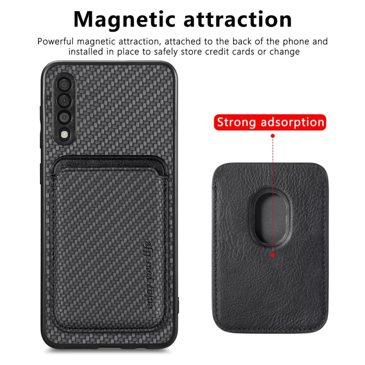 For Samsung Galaxy A50 Carbon Fiber Leather Card Magsafe Magnetic Phone Case(Black) - Galaxy Phone Cases by PMC TechLife | Online Shopping South Africa | PMC TechLife