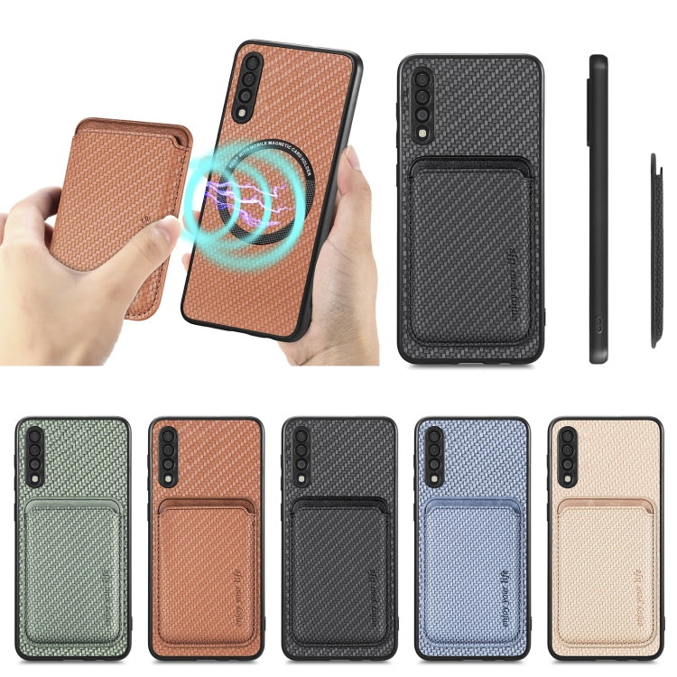 For Samsung Galaxy A50 Carbon Fiber Leather Card Magsafe Magnetic Phone Case(Black) - Galaxy Phone Cases by PMC TechLife | Online Shopping South Africa | PMC TechLife