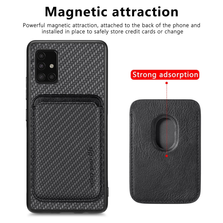 For Samsung Galaxy A51 5G Carbon Fiber Leather Card Magsafe Magnetic Phone Case(Black) - Galaxy Phone Cases by PMC TechLife | Online Shopping South Africa | PMC TechLife