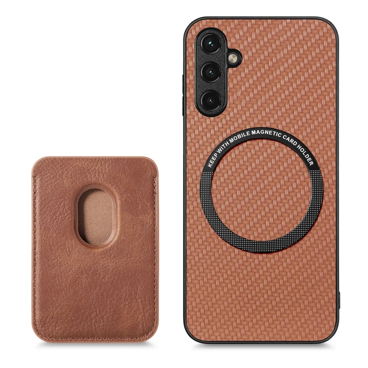 For Samsung Galaxy A54 5G Carbon Fiber Leather Card Magsafe Magnetic Phone Case(Brown) - Galaxy Phone Cases by PMC TechLife | Online Shopping South Africa | PMC TechLife