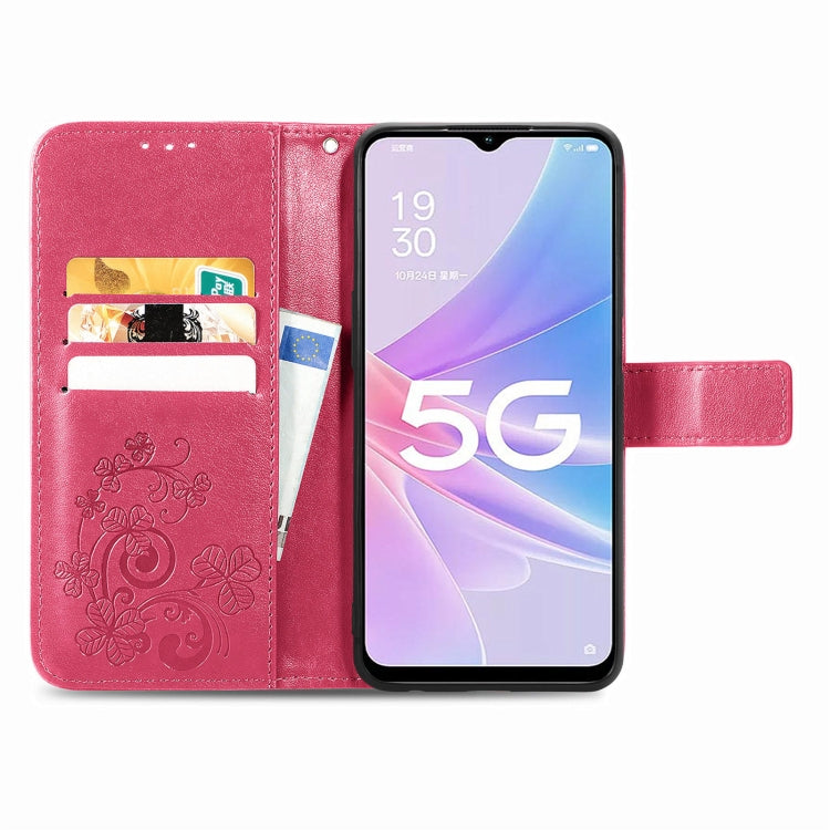 For OPPO A78 Four-leaf Clasp Embossed Buckle Leather Phone Case(Magenta) - OPPO Cases by PMC TechLife | Online Shopping South Africa | PMC TechLife | Buy Now Pay Later Mobicred