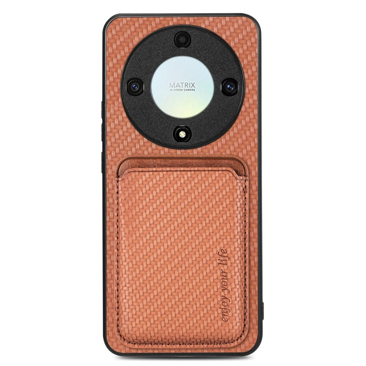 For Honor X9A Carbon Fiber Leather Card Magsafe Magnetic Phone Case(Brown) - Honor Cases by PMC TechLife | Online Shopping South Africa | PMC TechLife | Buy Now Pay Later Mobicred
