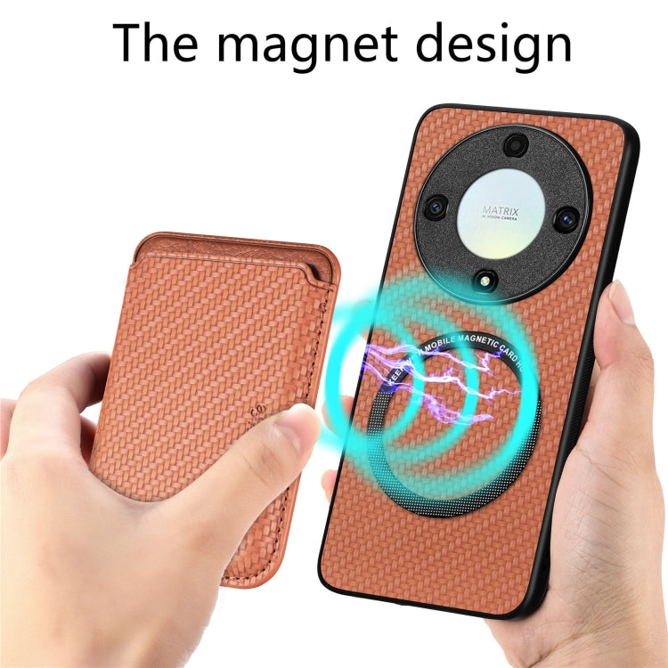For Honor X9A Carbon Fiber Leather Card Magsafe Magnetic Phone Case(Brown) - Honor Cases by PMC TechLife | Online Shopping South Africa | PMC TechLife | Buy Now Pay Later Mobicred