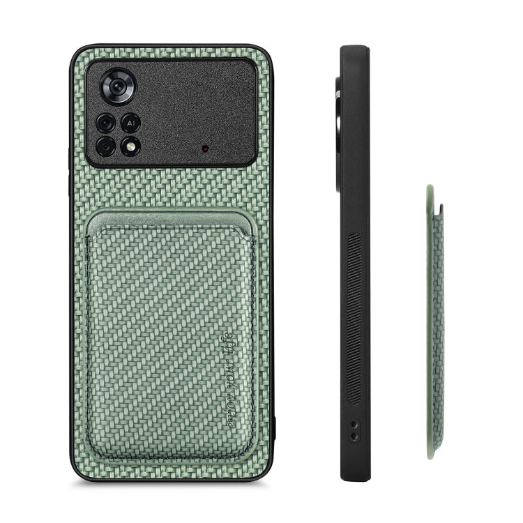 For Xiaomi Poco X4 Pro 5G Carbon Fiber Leather Card Magsafe Magnetic Phone Case(Green) - Xiaomi Cases by PMC TechLife | Online Shopping South Africa | PMC TechLife | Buy Now Pay Later Mobicred